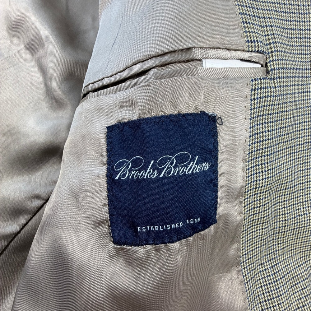 Brooks Brothers Mens 46R Blazer Made in Italy Worsted Wool Check Tan Sport Coat - Picture 4 of 16